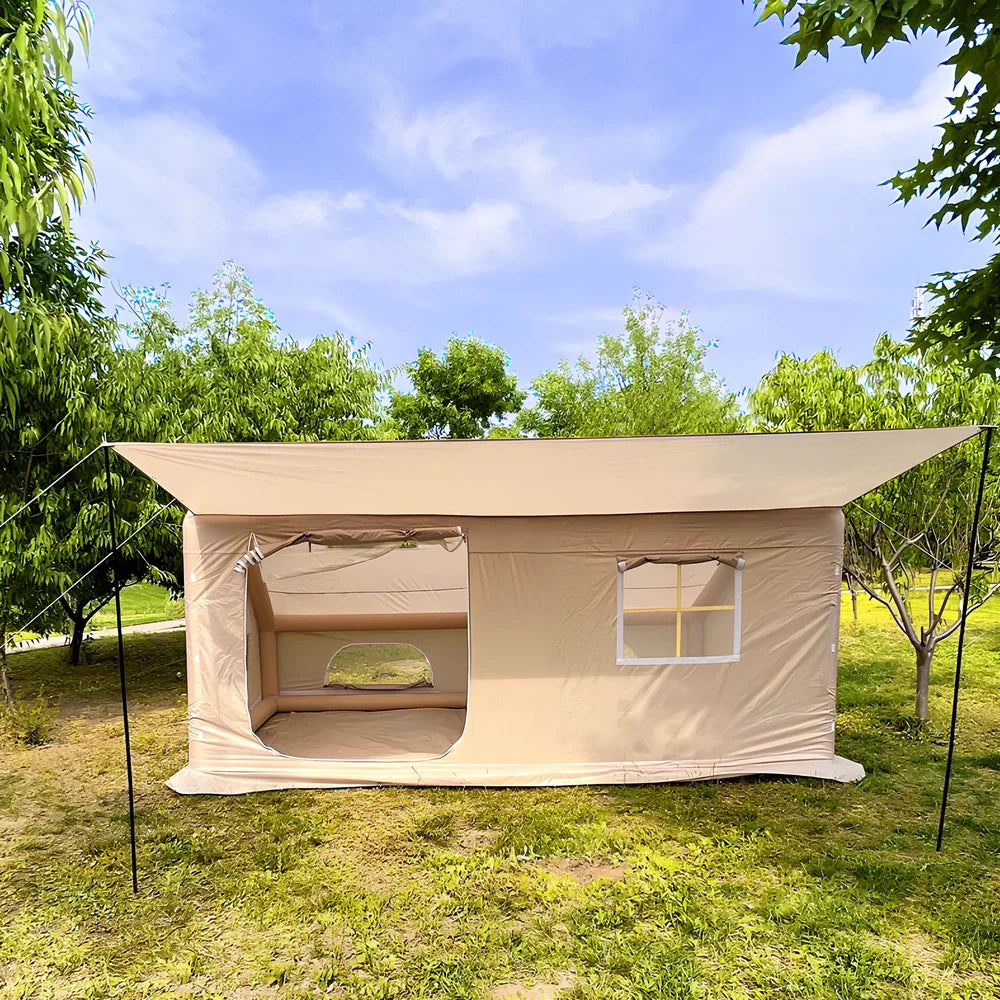 Double-layer inflatable cotton tent, 12sqm for 3-4, with pump and stakes for quick camping setup