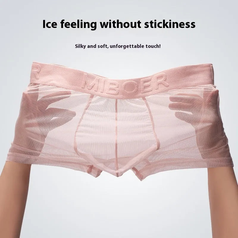 Men's thin invisible and breathable boxers with quick-drying polyester fabric, suitable for all seasons and available in six colours from black to pink in sizes M to XXXL