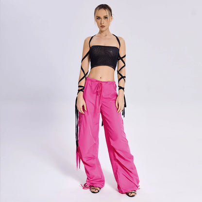 Stylish women's black tank top with elastic cross-arm design, perfect for casual summer wear