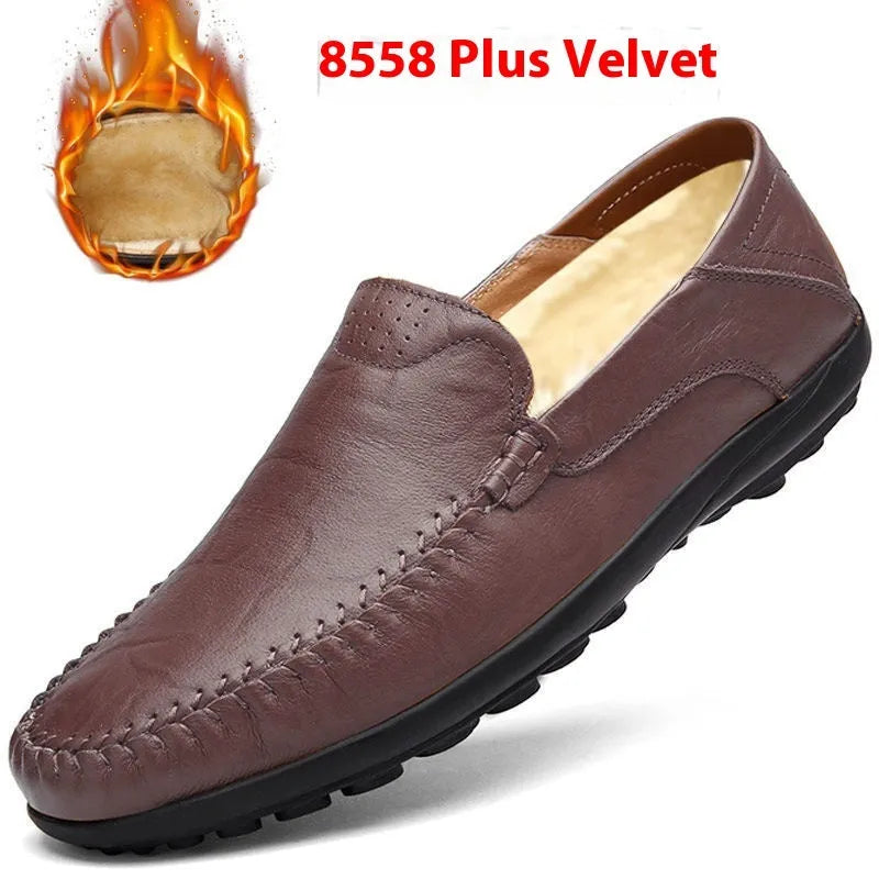 Men's casual leather shoes with cowhide uppers and round toe design in multiple colour options