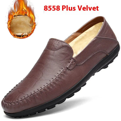 Men's casual leather shoes with cowhide uppers and round toe design in multiple colour options
