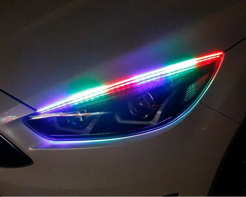 LED daytime running lights with remote control, showing RGB colour options and sizes 30cm, 45cm, 60cm