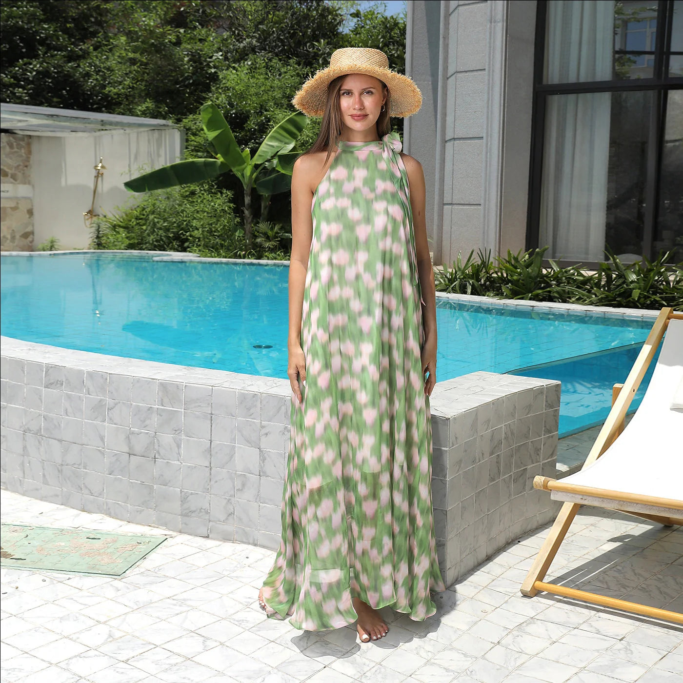 Stylish women's printed polyester dress in green, perfect for casual and formal occasions