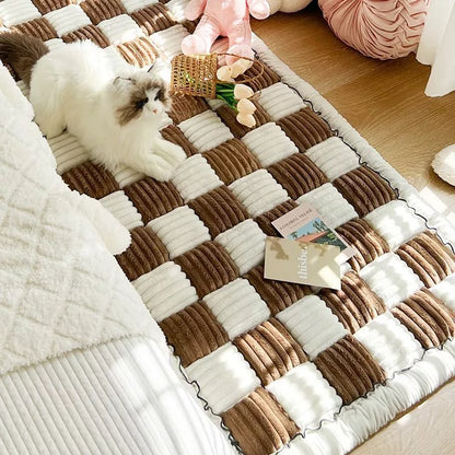 Plush Bedside Mats Non-slip Rectangular Carpet in deep coffee color