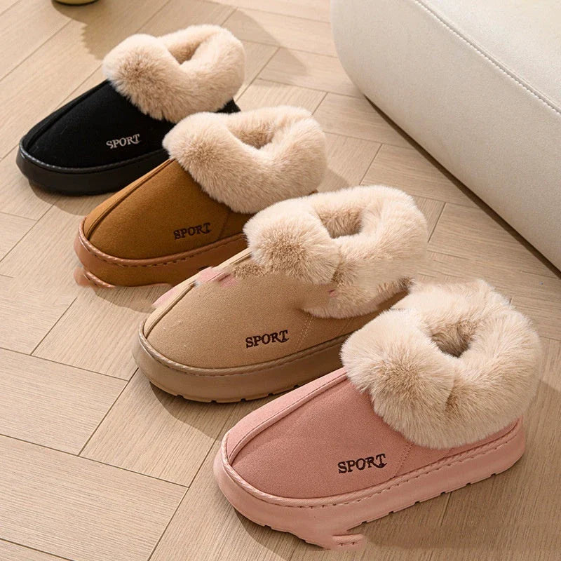 Cozy plush slippers for women with soft faux fur lining, non-slip platform, and comfortable fit for indoor wear