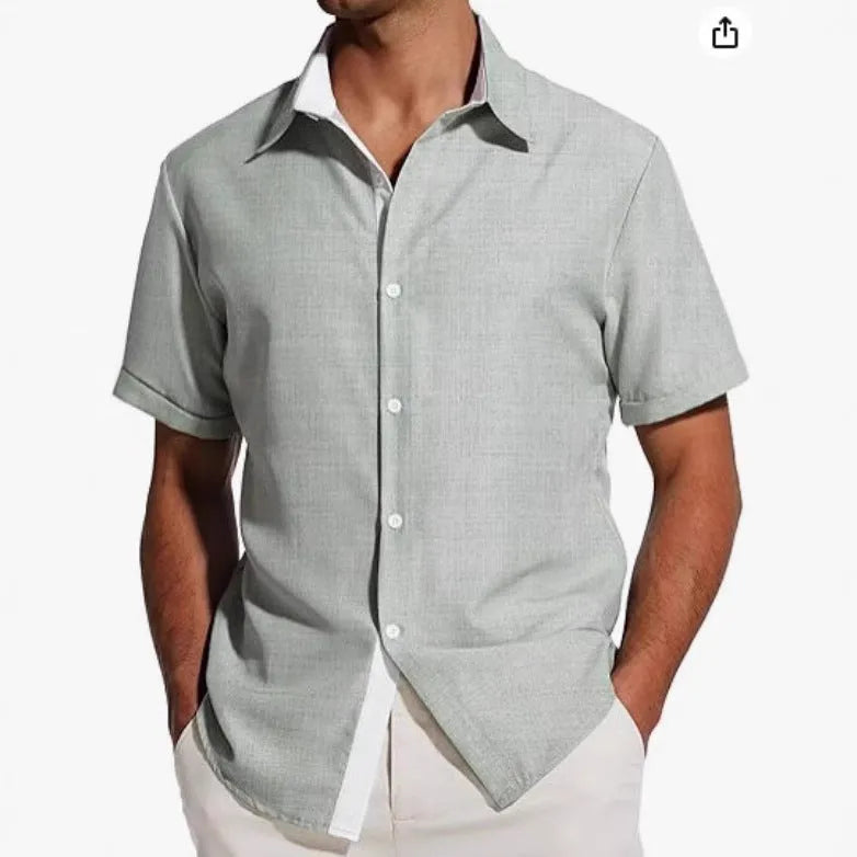 Men's floral print short-sleeved polyester shirt with cardigan collar in various colours