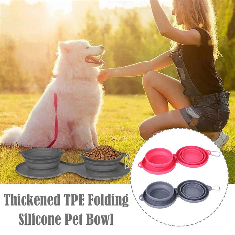 Spill-Proof Foldable Double Pet Bowls with Non-Skid Silicone Base for Food and Water