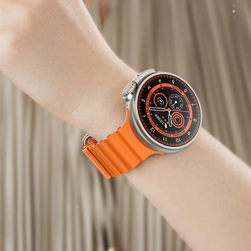 K9 Smart Watch with 1.39-inch round display, wireless charging, NFC, and comprehensive health and fitness tracking features