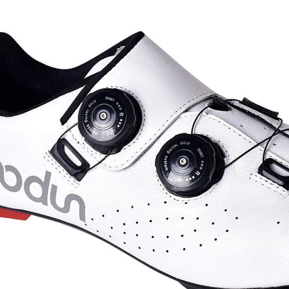 White cowhide leather cycling shoes with shock-absorbing non-slip design, sizes 39-45