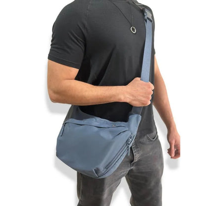 PU crossbody bag for men with adjustable shoulder strap, shown in black and checkered colour options