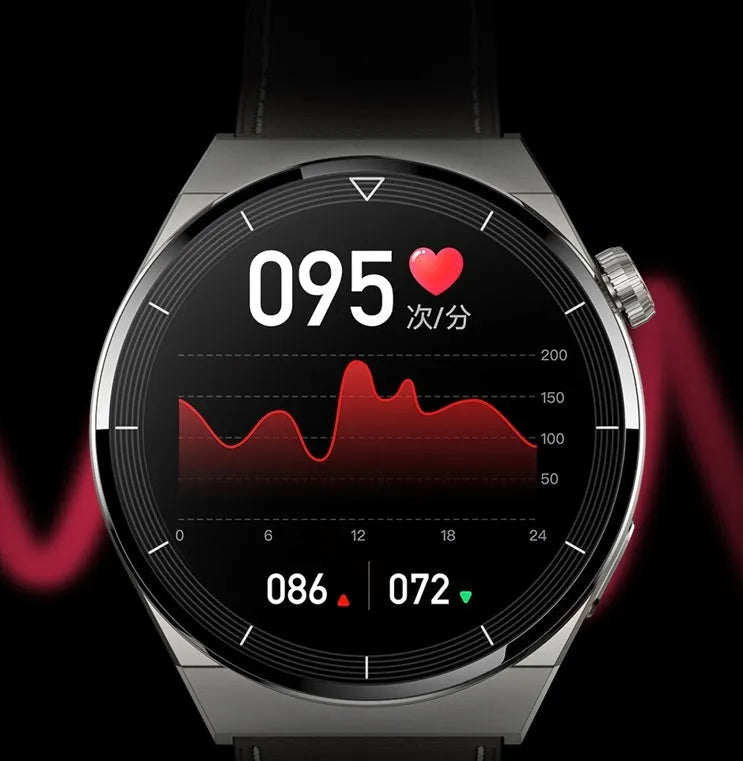 Round black Bluetooth smartwatch with NFC and a silicone strap on a wrist.