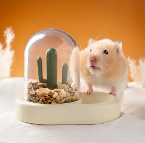 Creative cactus-shaped hamster automatic feeder with transparent food level viewing window