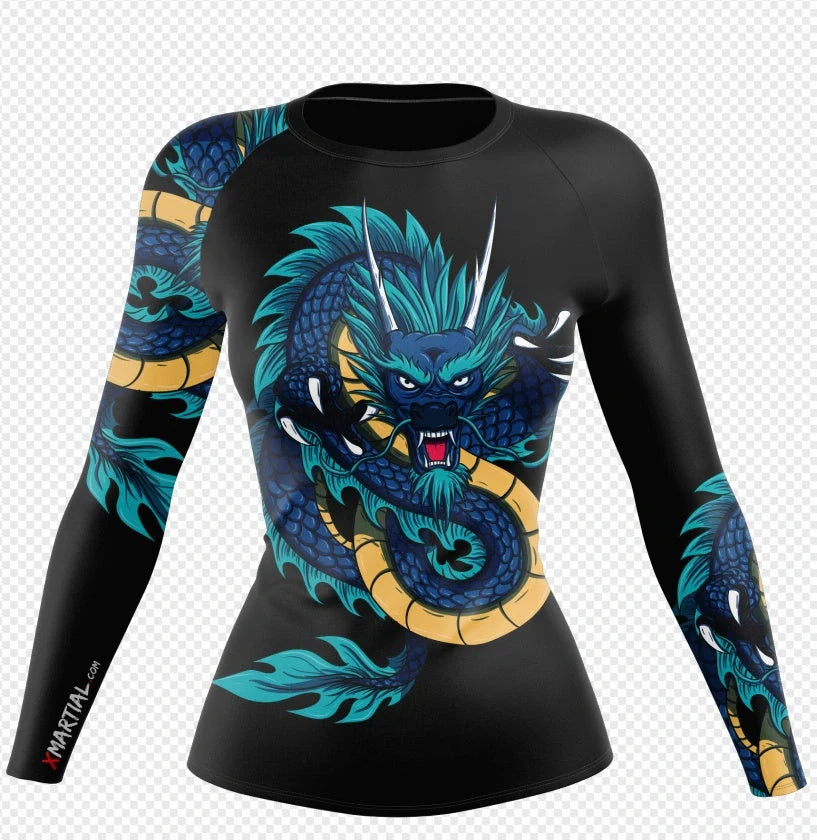 Blue Dragon Women's Long Sleeve Shirt by XMARTIAL - bold design, 100% cotton, comfortable fit
