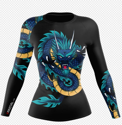 Blue Dragon Women's Long Sleeve Shirt by XMARTIAL - bold design, 100% cotton, comfortable fit