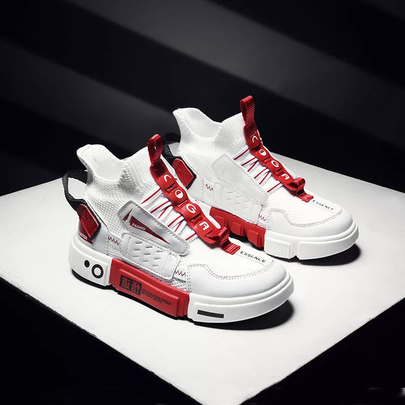 Autumn kids' high-top woven sneakers in white, black, and dark gray