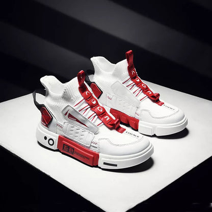 Autumn kids' high-top woven sneakers in white, black, and dark gray