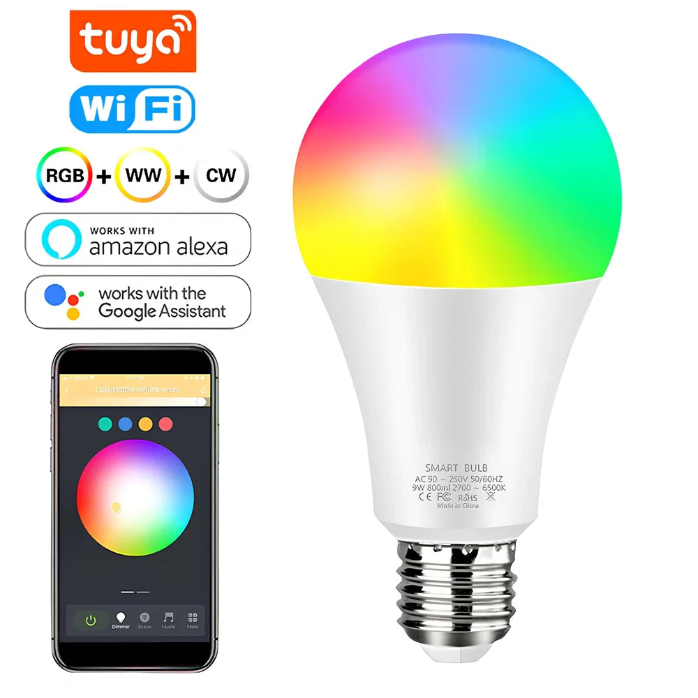 Smart WiFi bulb with plastic-clad aluminium body, 60mm diameter, compatible with voice control systems
