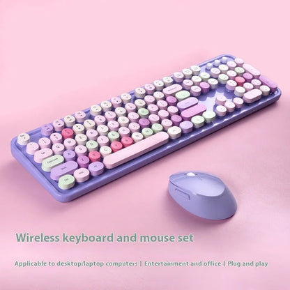 Purple mixed colour wireless keyboard and mouse set with USB receiver for computers