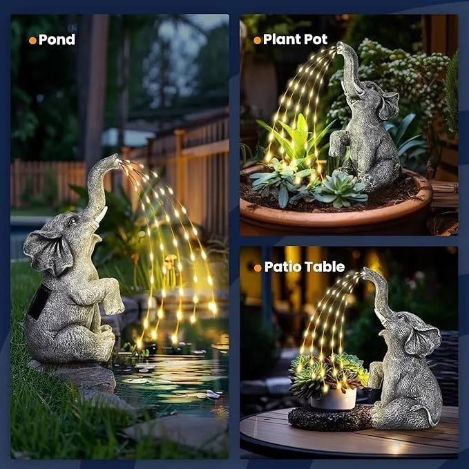 Resin elephant garden sculpture with LED lighting, 45cm tall with weatherproof IP65 rating