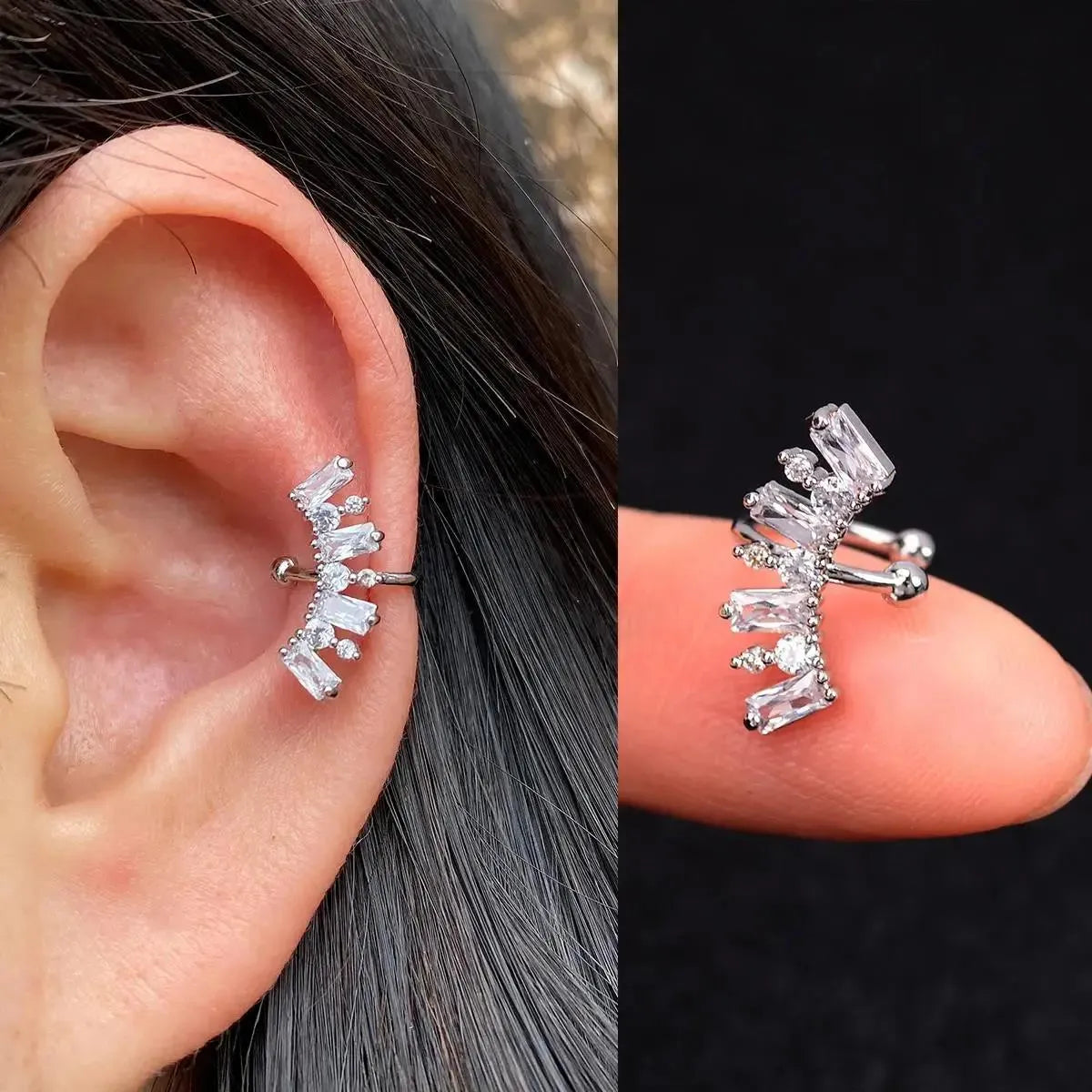 Butterfly flower inlaid zircon pierced earrings in gold or silver copper for women
