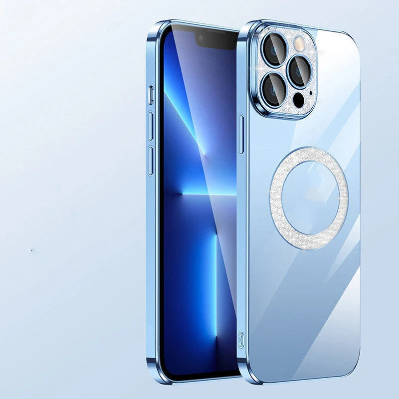 Electroplated diamond ring design iPhone case in various colors with lens protection