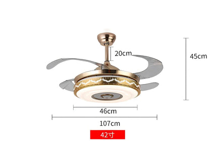 42-inch ceiling fan light with acrylic blades and gold three-tone lighting, remote control