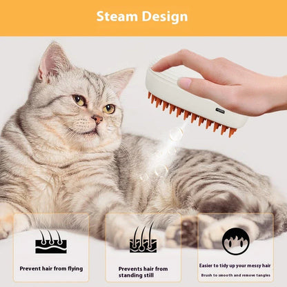 USB-rechargeable pet steam brush with gentle steam function for effortless cat grooming