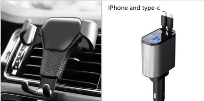 A sleek, metal 100W car charger with USB and Type-C ports for fast charging on the go