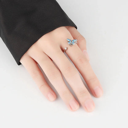 Women's adjustable rotatable butterfly ring with zircon inlay, available in multiple colors