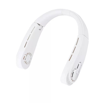 USB-powered leafless halter fan in classic black with adjustable neck strap