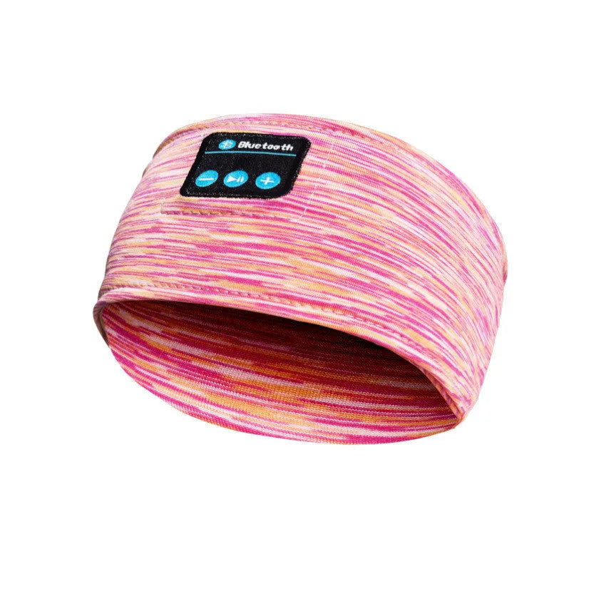 Wireless eye mask Bluetooth headset running headscarf in pink with music label, head-mounted stereo design
