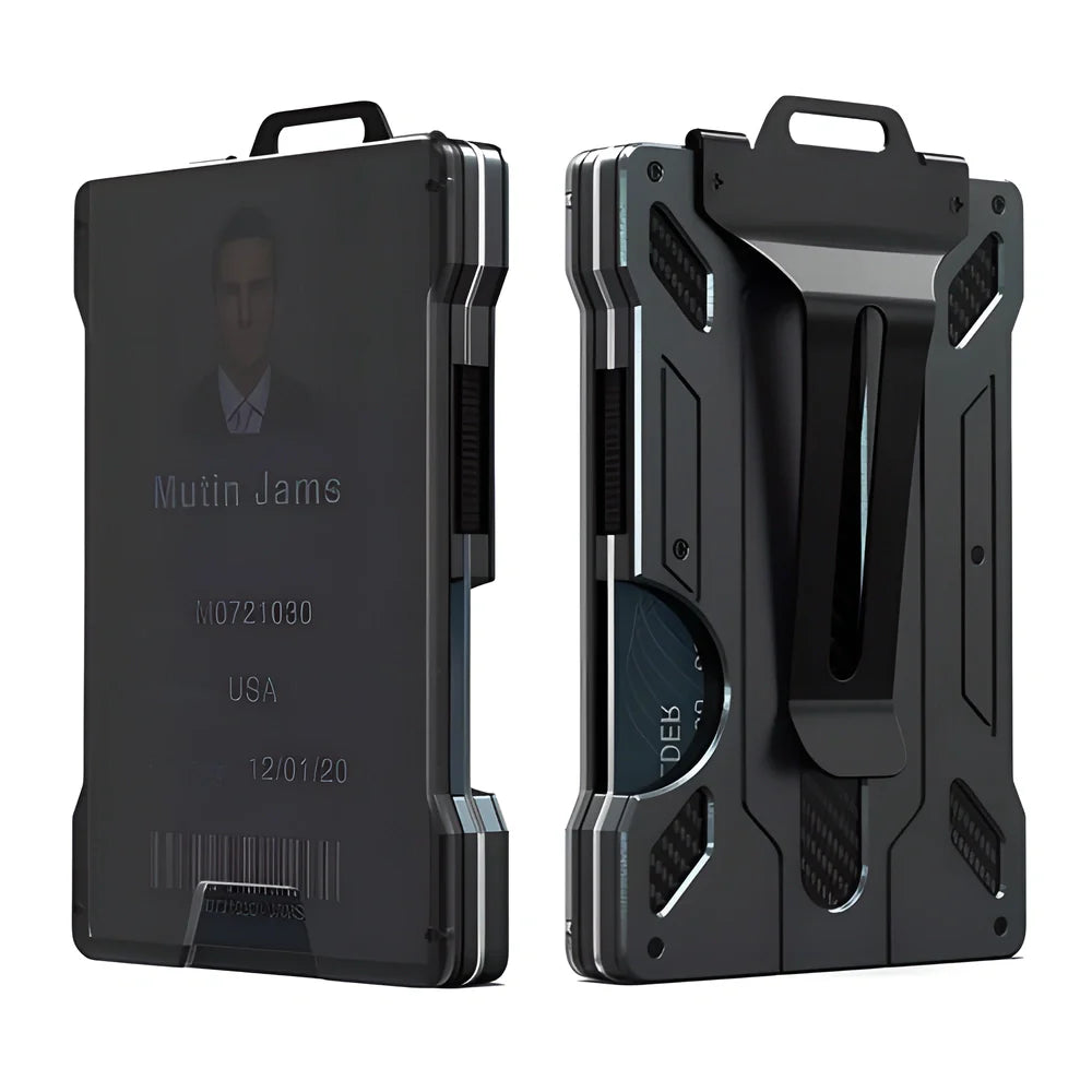 Compact and sleek EDC RFID blocking aluminum mini smart wallet with external ID card holder and slim profile