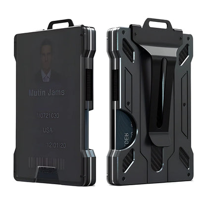 Compact and sleek EDC RFID blocking aluminum mini smart wallet with external ID card holder and slim profile