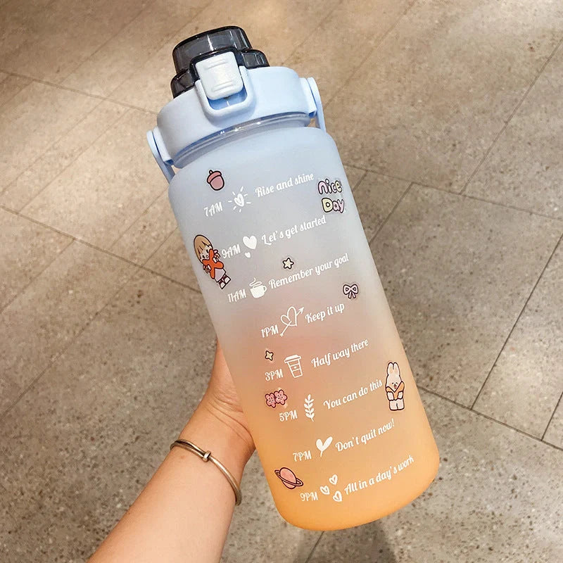 2000ml gradient color water bottle with straw and scale feature