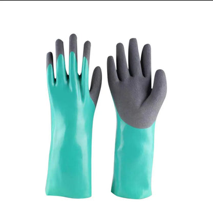 Women's navy blue nitrile waterproof fishing gloves with extended length for marine creature handling