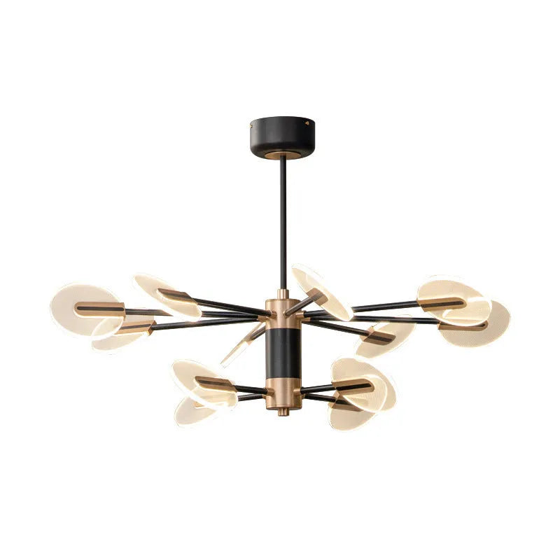 Nordic iron frame chandelier with multiple acrylic shades in a pendant design