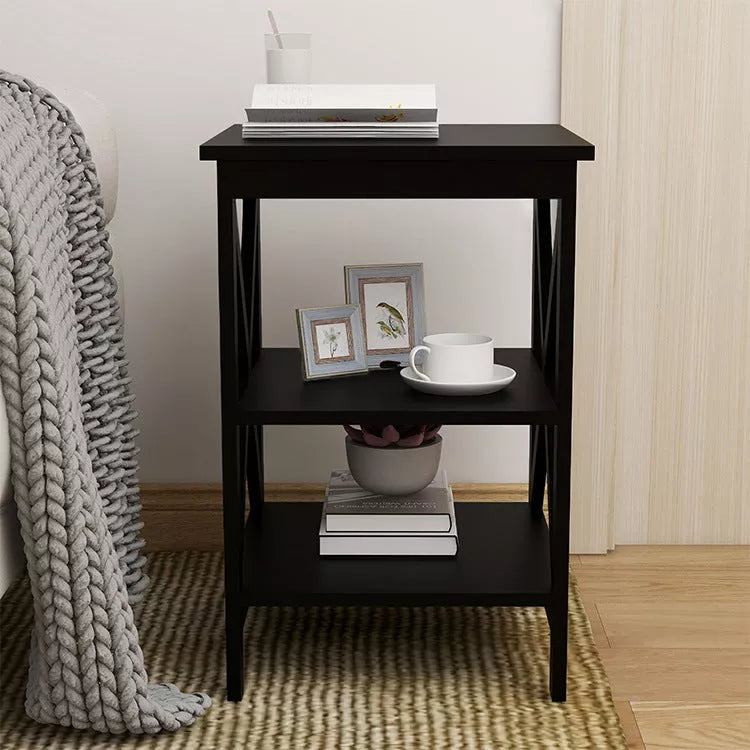 Modern black X-type three-layer partition storage side table for sofa