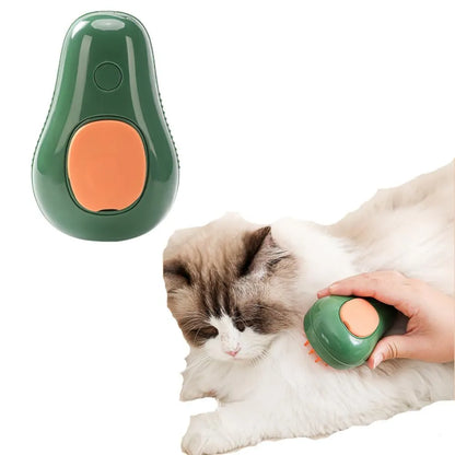 Green or white Cat Steam Brush 3-in-1 with water spray, silicone teeth, measuring 11x7.5x5.5cm