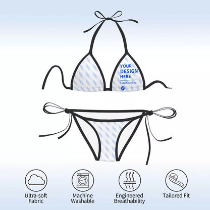 Women's black beach bikini with adjustable straps and full-width printing