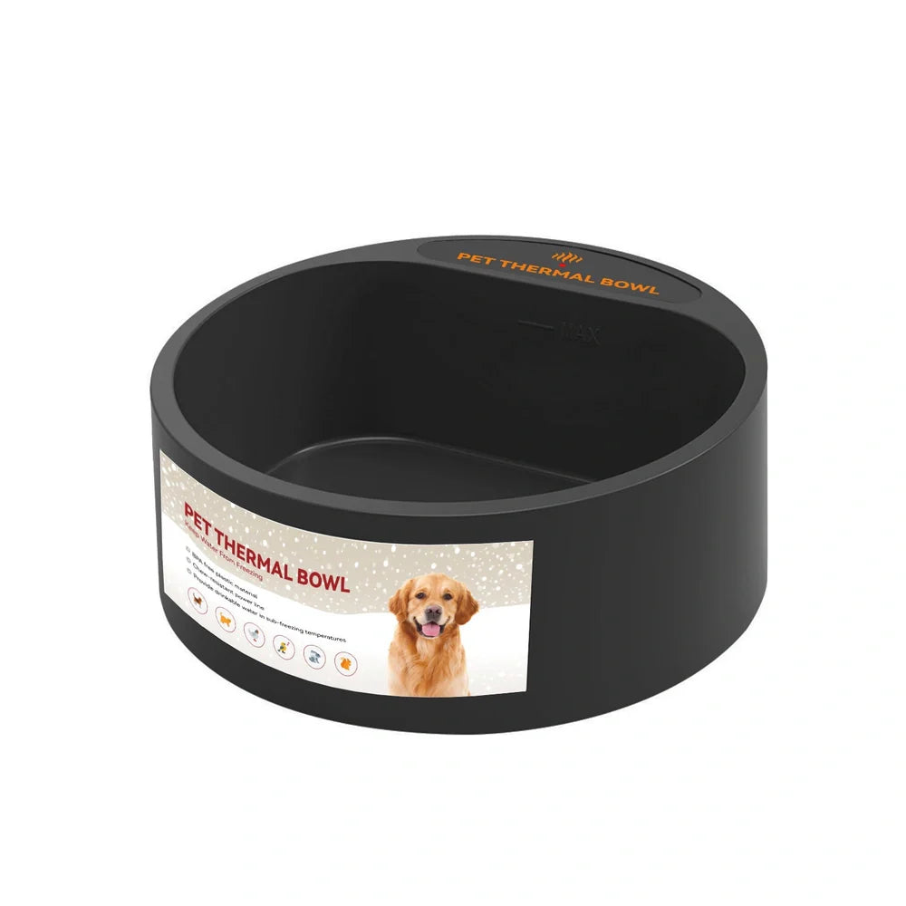Black pet heating bowl with 35W temperature maintenance and 2.2L capacity