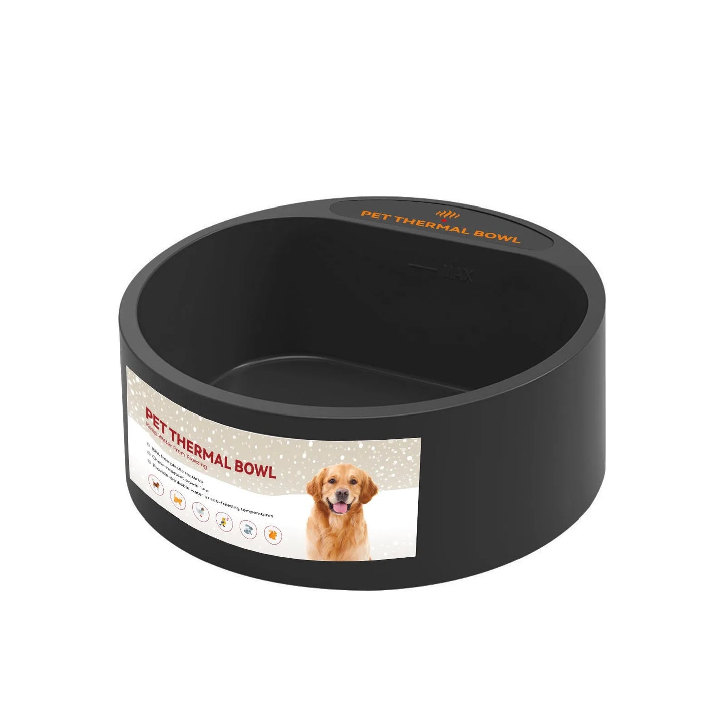 Black ABS pet heating bowl with 2.2L capacity and 35W temperature control for cat and dog food