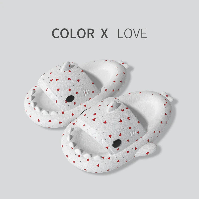 Stylish heart-shaped shark slippers with breathable, anti-slip soles and a variety of vibrant color options