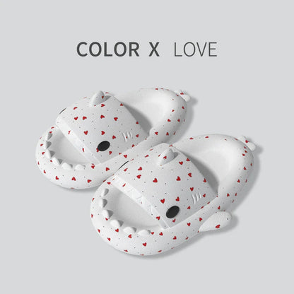 Stylish heart-shaped shark slippers with breathable, anti-slip soles and a variety of vibrant color options