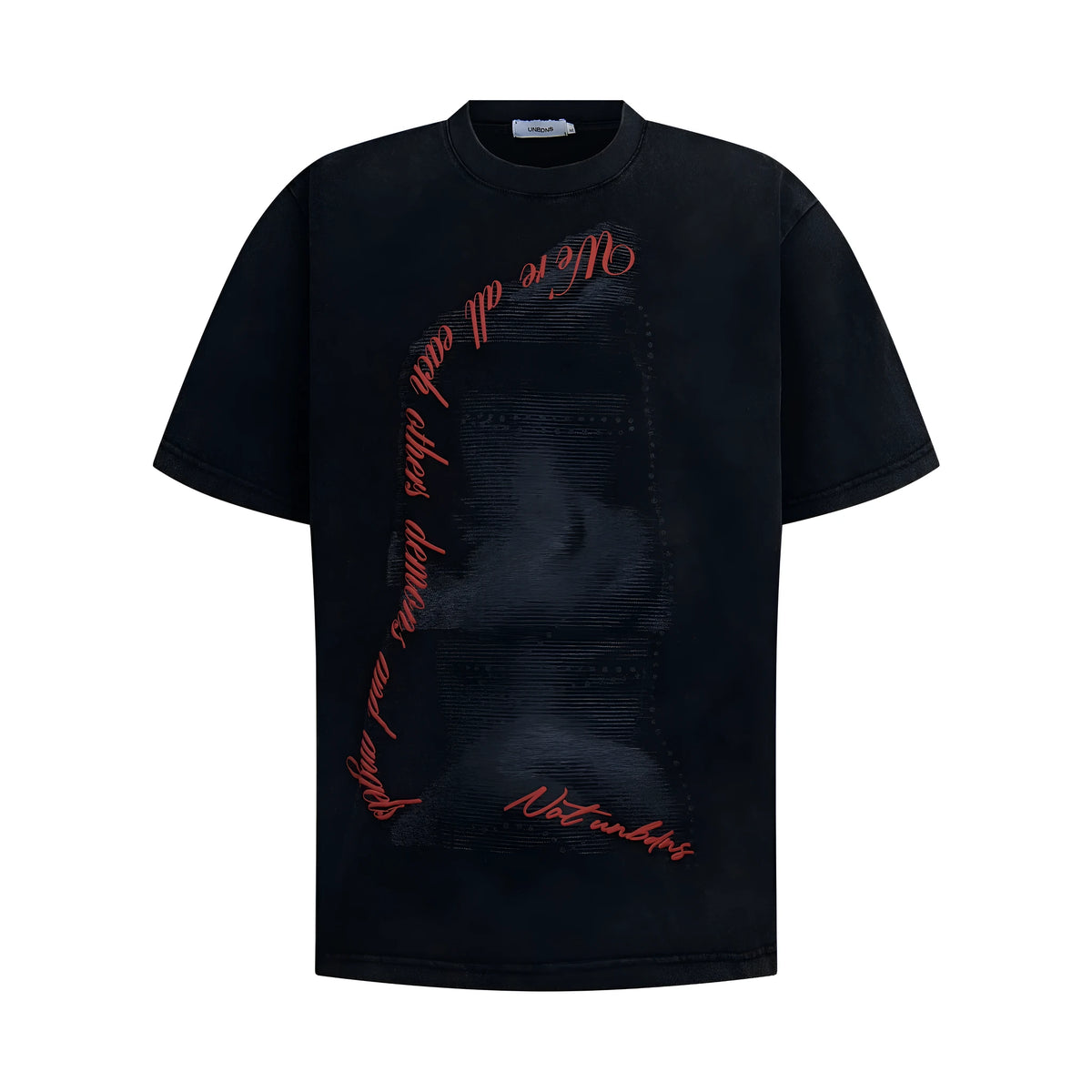 Washed vintage men's loose short sleeve T-shirt in black cotton blend, sizes S to XL
