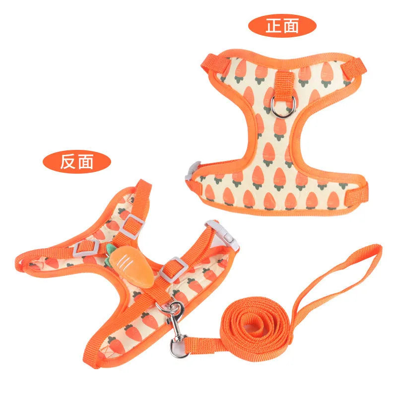 Reflective vest-style dog harness with detachable lead in carrot colour for small dogs