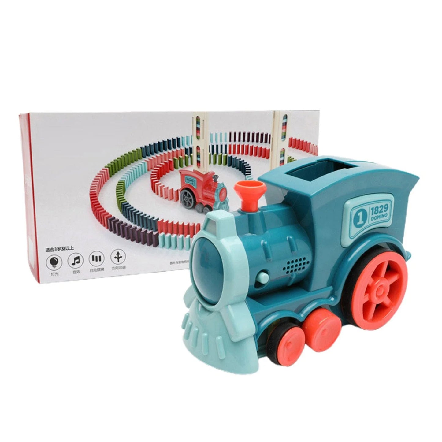 Automatic Domino-Building Train Toy with Mesmerizing Domino Display and Steering Mechanism
