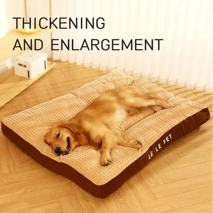 Coffee coloured detachable fleece dog bed for large breeds, shown with blanket removed.