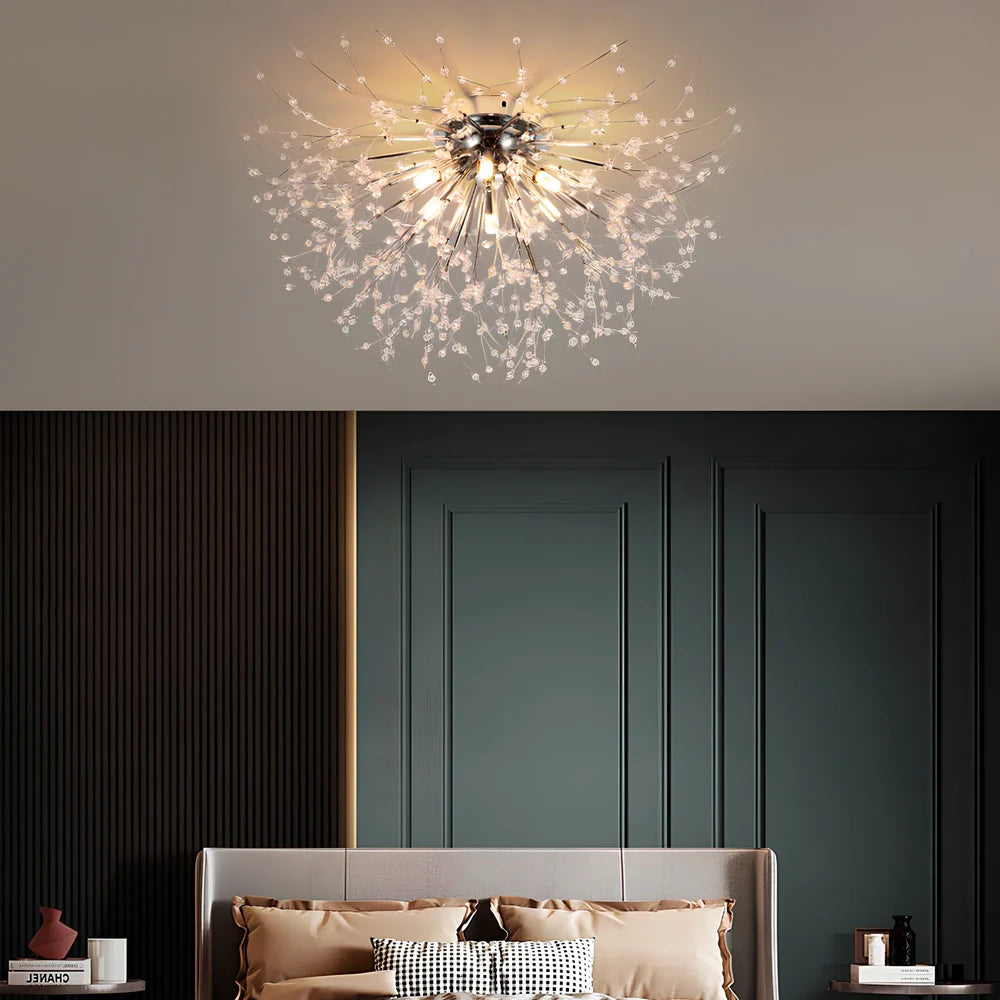 40cm dandelion crystal ceiling lamp with four adjustable heads in chrome finish