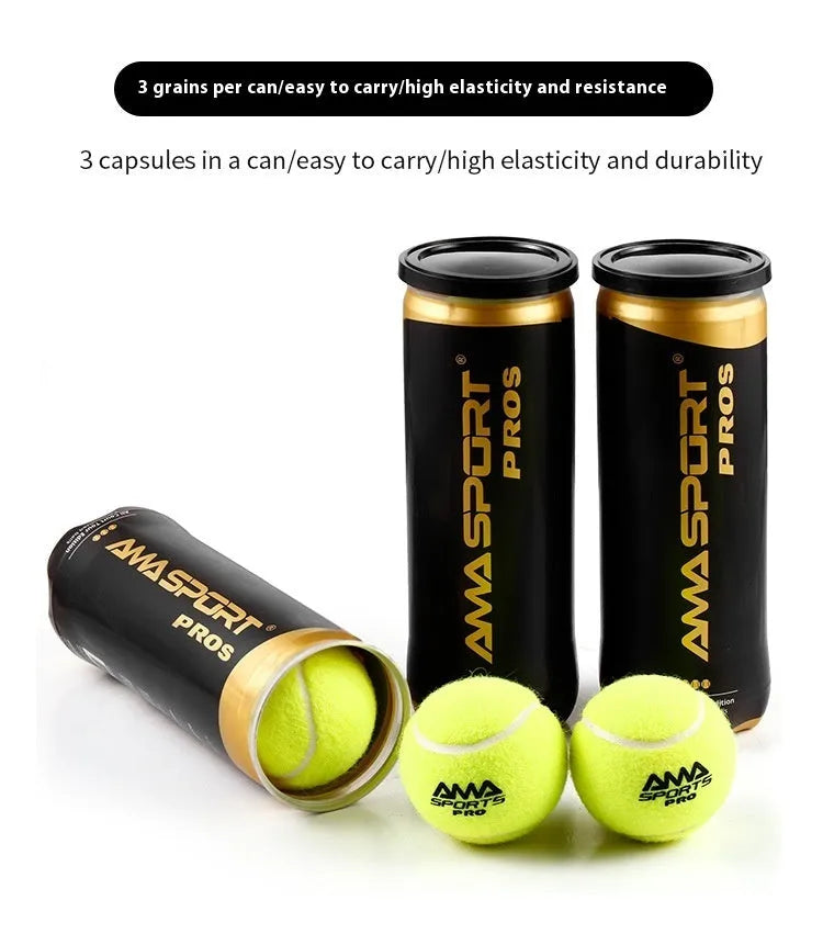 Three tennis training balls in black, green and yellow colours for cage plate practice
