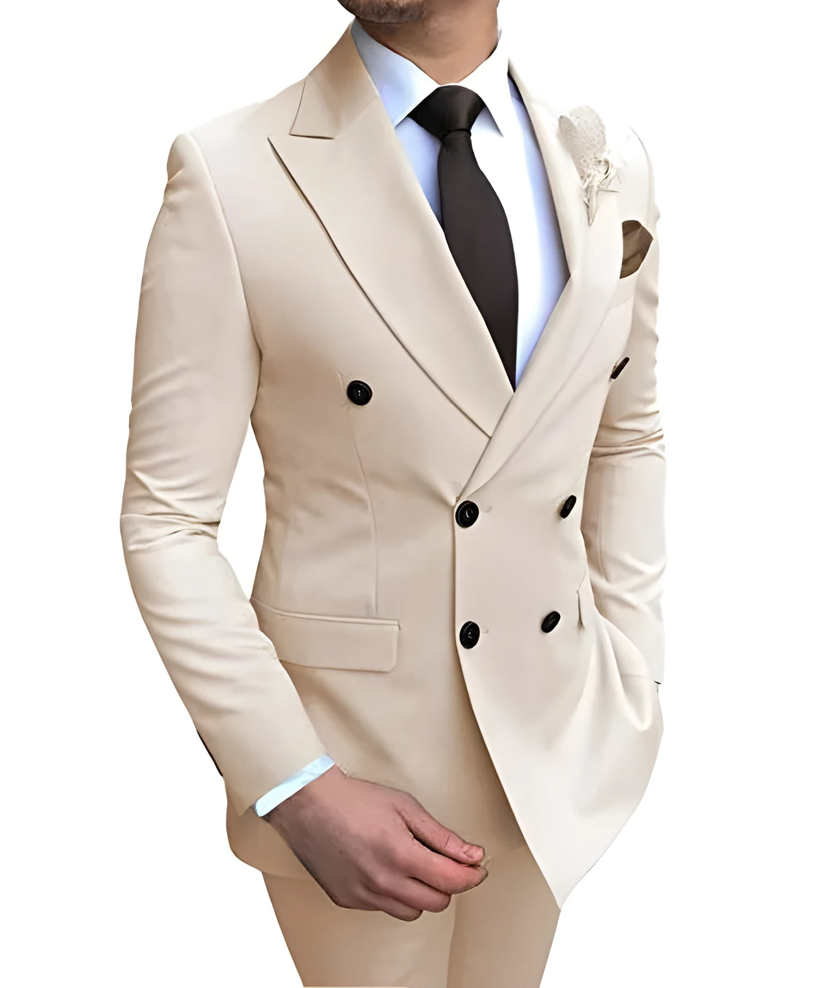 Men's two-piece slim fit wedding suit with straight collar and side slits, available in 15 colours and sizes XS to 5XL.